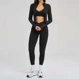 AS2539-2 · Jet Black Jet Black Running Fitness Yoga Activewear Set 3 Piece Women's