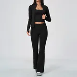 Jet Black Women's Seamless Running Active Yoga Set 3 Piece