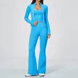 Sky Azure Women's Seamless Running Active Yoga Set 3 Piece