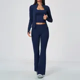 Ink Blue Women's Seamless Running Active Yoga Set 3 Piece