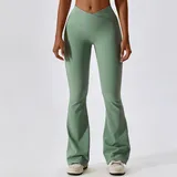 Basil Green Women's Scrunch Cross Back Yoga Leggings