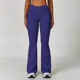 Rosy Blue Fitted Running Women's Flared Yoga Pants Bare Feel