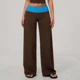 Tan Brown Blue Clash Women's Brushed Stylish Yoga Leggings