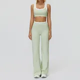 Light Fruit Green Women's Color Block Yoga Set