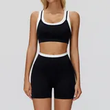 Jet Black Women's Color Block Yoga Set