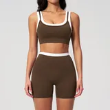 BS3129-7 · Roasted Coffee Roasted Coffee Women's Color Block Yoga Set