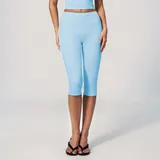 Wave Blue Bare Feel Women's Yoga Shorts Capri Length Fitted