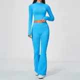 Sky Azure Women's Flared Fitness Yoga Activewear Set Quick Dry