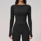 Jet Black Women's Running Long Sleeve Top Long Sleeve Brushed