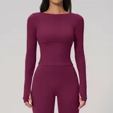 Dark Purple Red Women's Running Long Sleeve Top Long Sleeve Brushed
