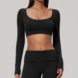 Jet Black Women's Brushed Long Sleeve Top Long Sleeve Stretch