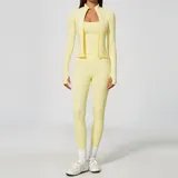 Ivory Yellow Women's Pilates Yoga Set 3 Piece Breathable Fitted
