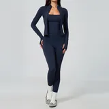 Deep Well Blue Women's Pilates Yoga Set 3 Piece Breathable Fitted