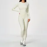 Cream White Women's Scrunch Long Sleeve Yoga Set