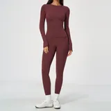 Wine Red Women's Scrunch Long Sleeve Yoga Set