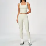 Cream White Women's Breathable Stretch Yoga Set