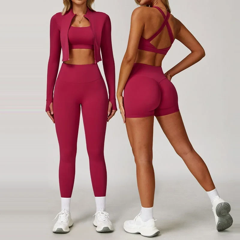 Long Sleeve + Sports Bra + Shorts Yoga Set 8047