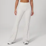 Pearl Grey Wide Leg Yoga Pants Flared Brushed Slimming Fitted
