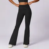 KP8516-3 · Jet Black Jet Black Women's Wide Leg Yoga Pants Fitted Casual Flared