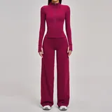 LS4510-1 · Raspberry Red Raspberry Red Women's Yoga Activewear Set Brushed Running Long Sleeve