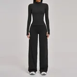 LS4510-2 · Jet Black Jet Black Women's Yoga Activewear Set Brushed Running Long Sleeve
