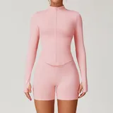 LS7725-20 · Peach Pink Peach Pink Women's Seamless Yoga Jacket and Shorts Set