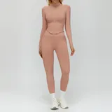 Retro Pink Women's Seamless Yoga Jacket and Leggings Set