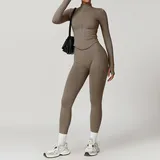LS7725-24 · Coffee Coffee Women's Seamless Yoga Jacket and Leggings Set