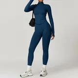 LS7725-25 · Blue Blue Women's Seamless Yoga Jacket and Leggings Set