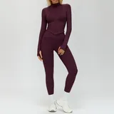 Plum Wine Red Women's Seamless Yoga Jacket and Leggings Set