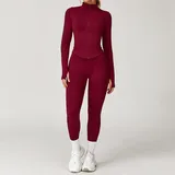 Cherry Red Women's Seamless Yoga Jacket and Leggings Set