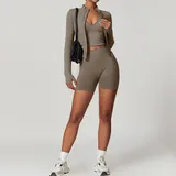 LS7725-31 · Coffee Coffee Women's 3 Piece Seamless Yoga Set Bra Shorts Jacket