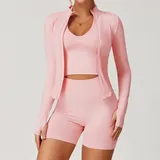 LS7725-33 · Peach Pink Peach Pink Women's 3 Piece Seamless Yoga Set Bra Shorts Jacket