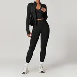 LS7725-35 · Jet Black Jet Black Women's 3 Piece Seamless Yoga Set Bra Leggings Jacket