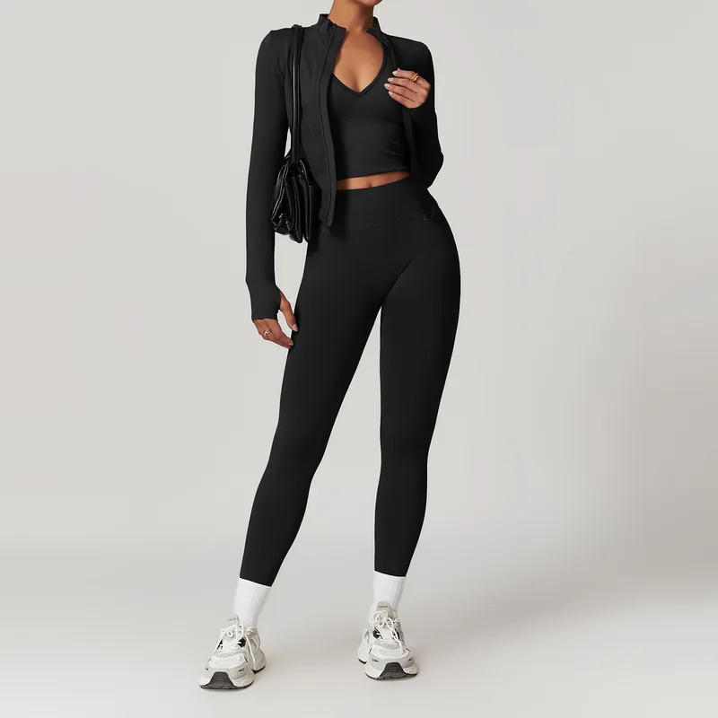 Women's 3 Piece Seamless Yoga Set Bra Leggings Jacket