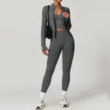 Dark Grey Women's 3 Piece Seamless Yoga Set Bra Leggings Jacket