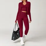 Cherry Red Women's 3 Piece Seamless Yoga Set Bra Leggings Jacket