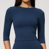 Badge Blue Women's Yoga Long Sleeve Top Crew Neck Fitted