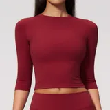 LT8455-4 · Cherry Red Cherry Red Women's Yoga Long Sleeve Top Crew Neck Fitted
