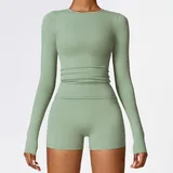 LT8519-10 · Basil Green Basil Green Women's Pilates Long Sleeve Top Long Sleeve Brushed