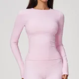 Falling Blossom Pink Women's Pilates Long Sleeve Top Long Sleeve Brushed
