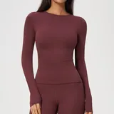 Wine Red Women's Pilates Long Sleeve Top Long Sleeve Brushed