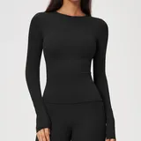 LT8519-5 · Jet Black Jet Black Women's Pilates Long Sleeve Top Long Sleeve Brushed