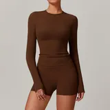 LT8519-7 · Chocolate Brown Chocolate Brown Women's Pilates Long Sleeve Top Long Sleeve Brushed
