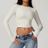 Cream Almond Women's Short Sleeve Top Running Pilates Long Sleeve