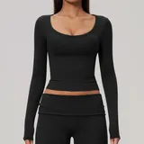 LT9599-2 · Jet Black Jet Black Women's Pilates Long Sleeve Top Long Sleeve Fitted