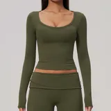 LT9599-3 · Olive Green Olive Green Women's Pilates Long Sleeve Top Long Sleeve Fitted