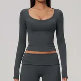 LT9599-4 · Charcoal Mist Charcoal Mist Women's Pilates Long Sleeve Top Long Sleeve Fitted