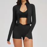 Jet Black Women's Running Fitness Yoga Activewear Set 3 Piece