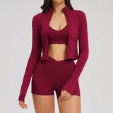 Cherry Red Women's Running Fitness Yoga Activewear Set 3 Piece